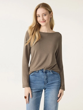 MultiLayer Stitching Relaxed Fit Boatneck Long Sleeve Top