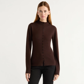 Moisture Wicking Technology Charlene Wool Button Mock-Neck Sweater