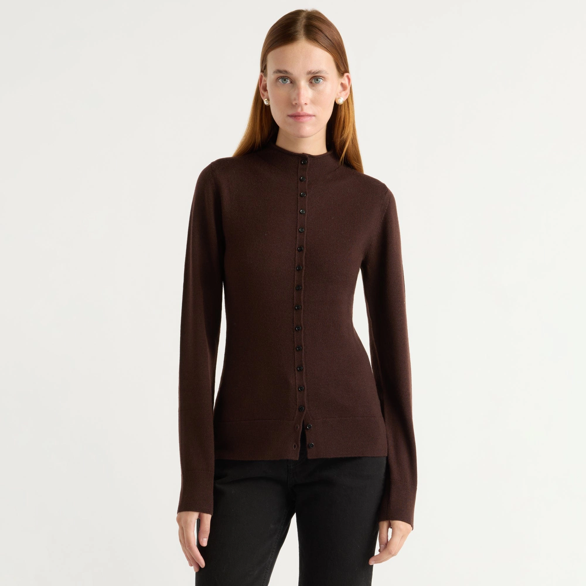 Moisture Wicking Technology Charlene Wool Button Mock-Neck Sweater