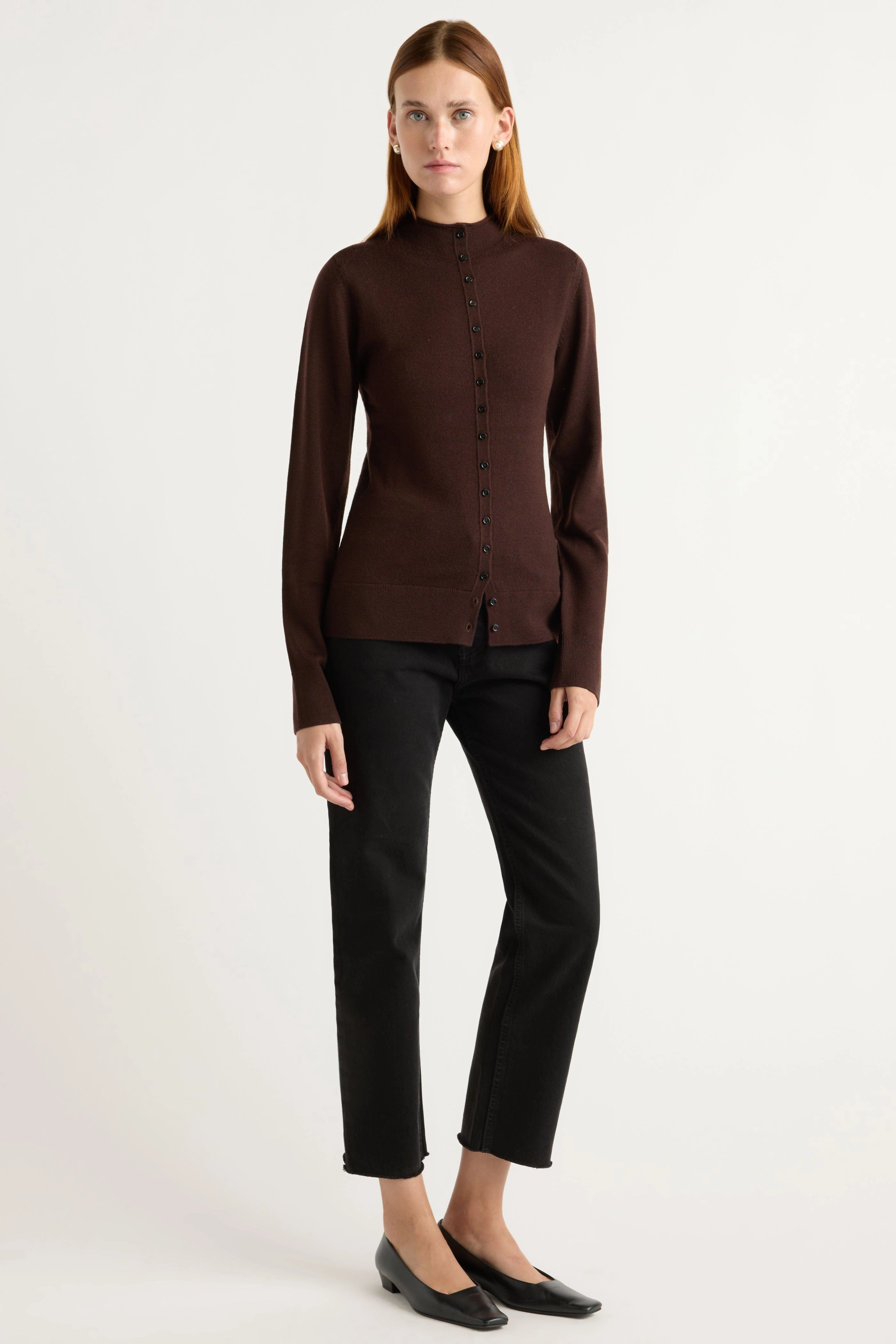 Charlene Wool Button Mock-Neck Sweater simple design Flexible Layers
