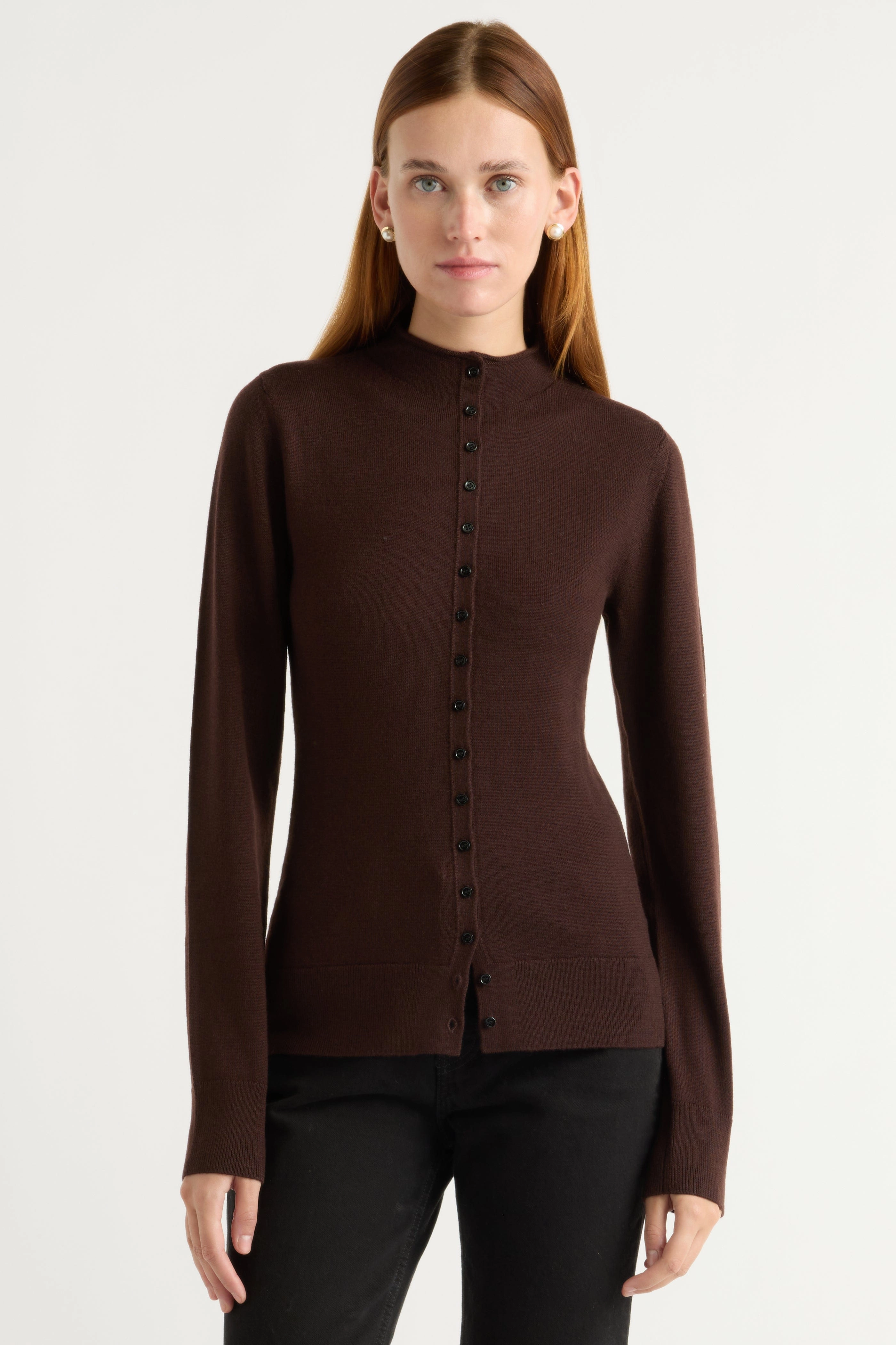 Breathable Core Breathable Knit Wear Charlene Wool Button Mock-Neck Sweater