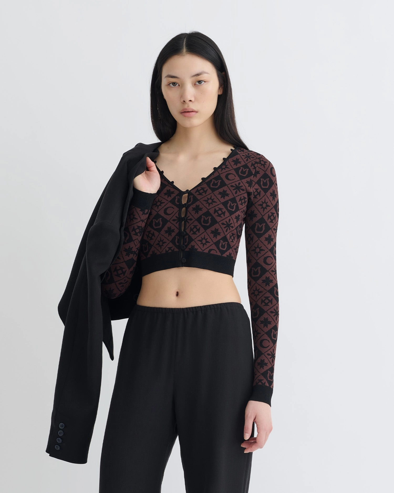 Gradient Colorfast Dye Dovie - Cropped Cardigan - Symbol Tile Mahogany