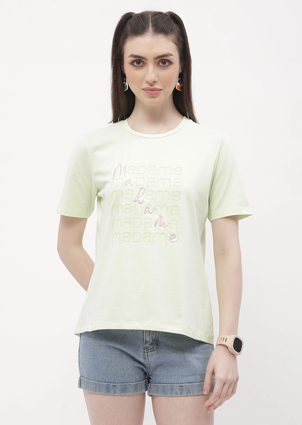 Seamless construction Madame Logo Print Neon Green Regular T-Shirt