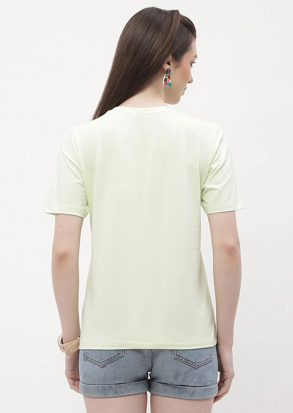 Madame Logo Print Neon Green Regular T-Shirt Chic and Cozy Soft And Comfortable