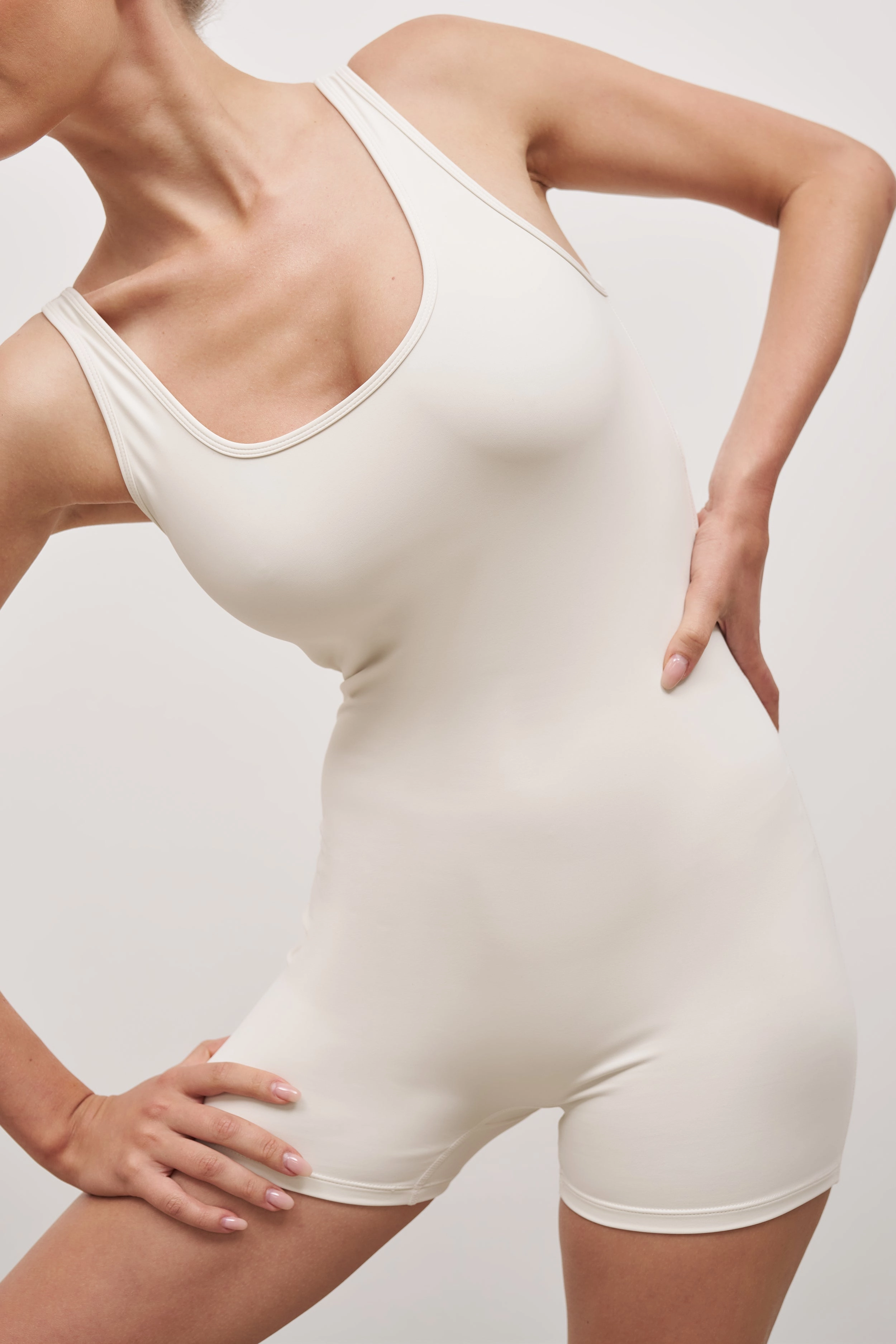 LowImpact Manufacturing Layered Ply Construction Base Sculpting Short Unitard - Tofu