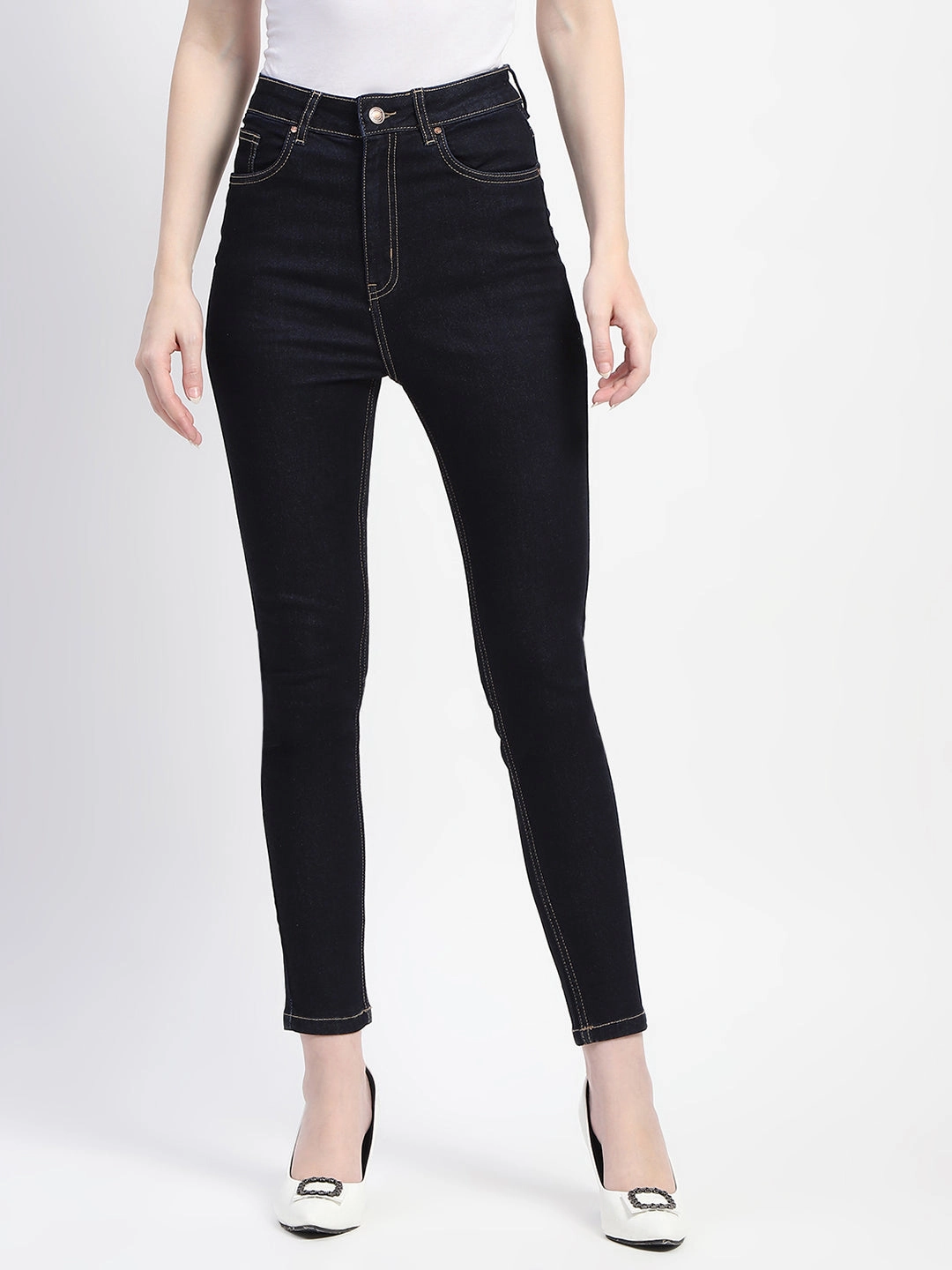 Iconic Outfit Relax Mode Madame Solid Dark Blue Skinny Fit Cotton Denim