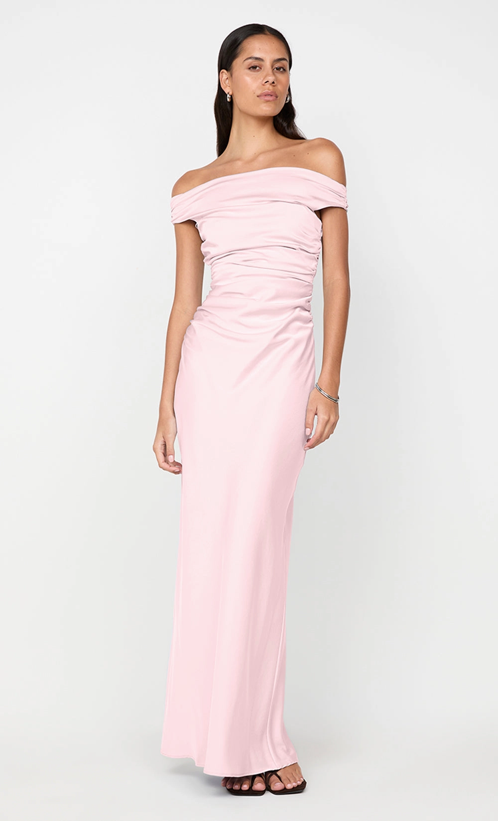 ETERNITY OFF SHOULDER MAXI - POWDER PINK Cool Season Morning Glow