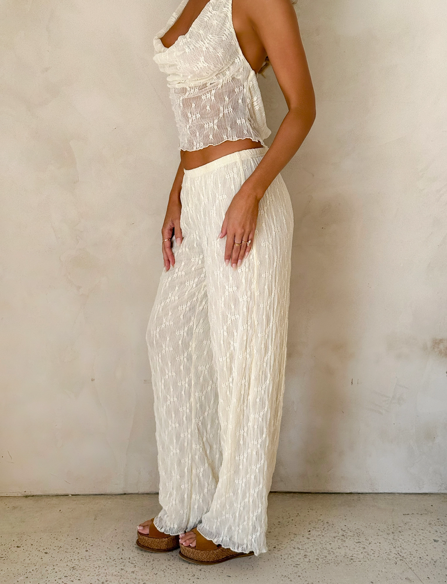 Reflective Trim Effortless Style KATERINA PANT - IVORY LACE