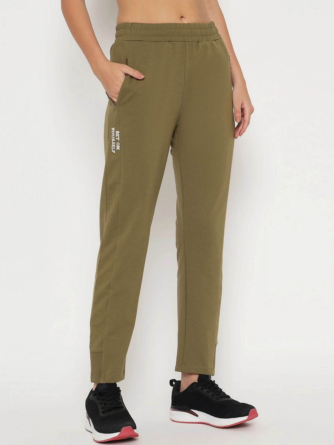 mSECRET Pleated Olive Green Straight Track Bottoms Casual Active Flattering Comfort Wear
