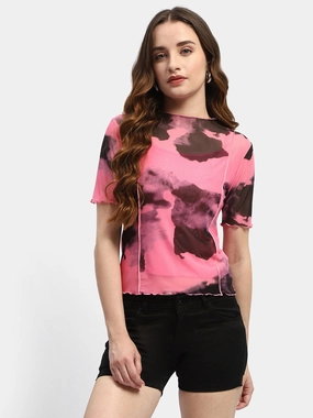 Madame Lettuce Hem Black Abstract Print T-Shirt Light and Soft