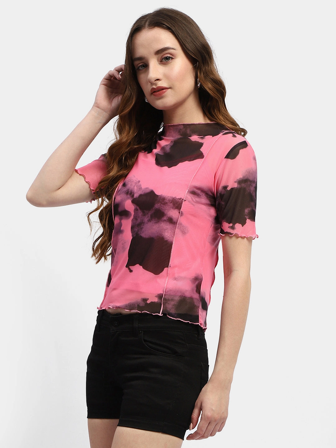 FadeResistant Active Wear Fit Madame Lettuce Hem Black Abstract Print T-Shirt