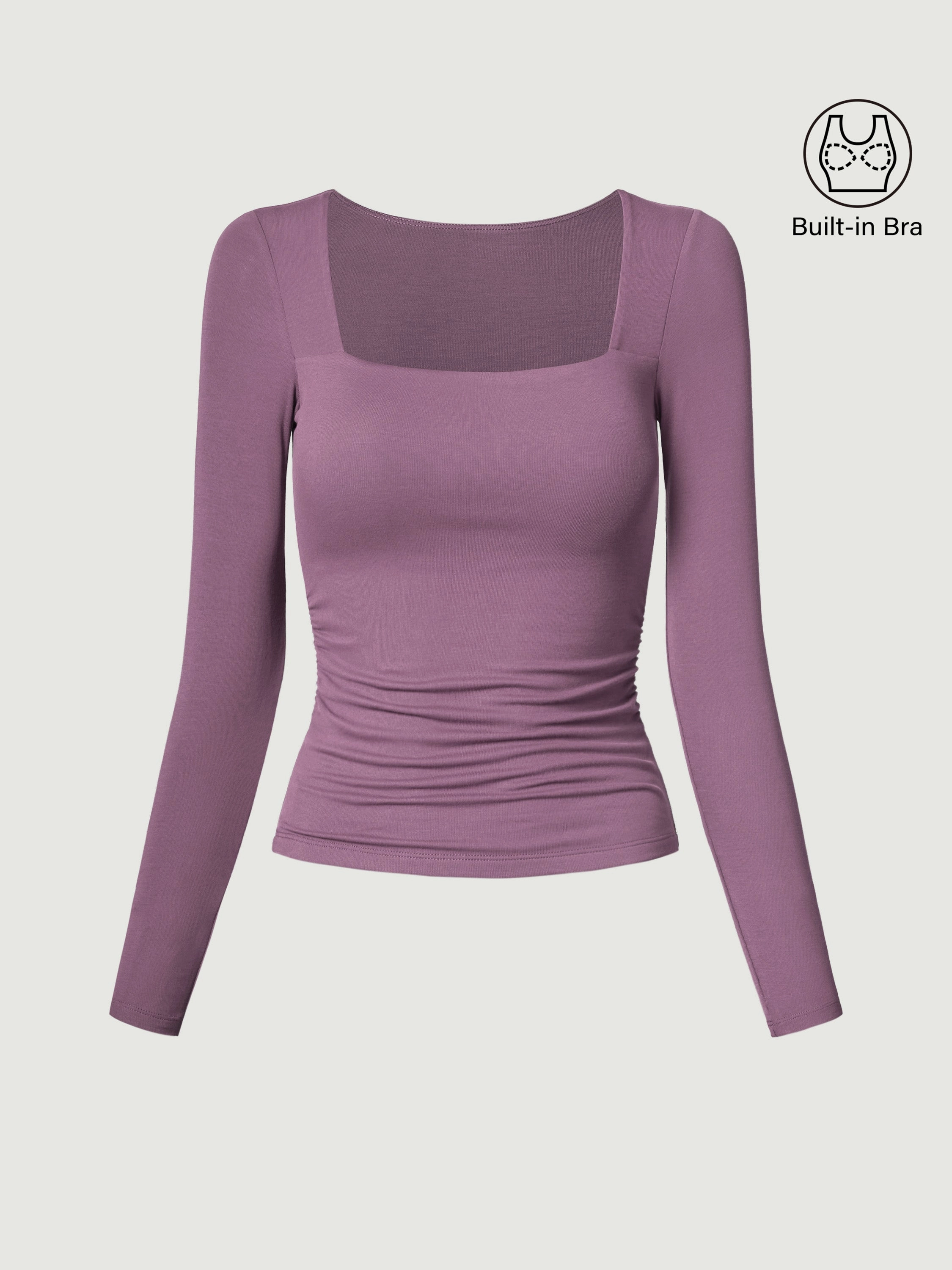 Square Neck Ruched Brami Top Contrast Stitch Accent