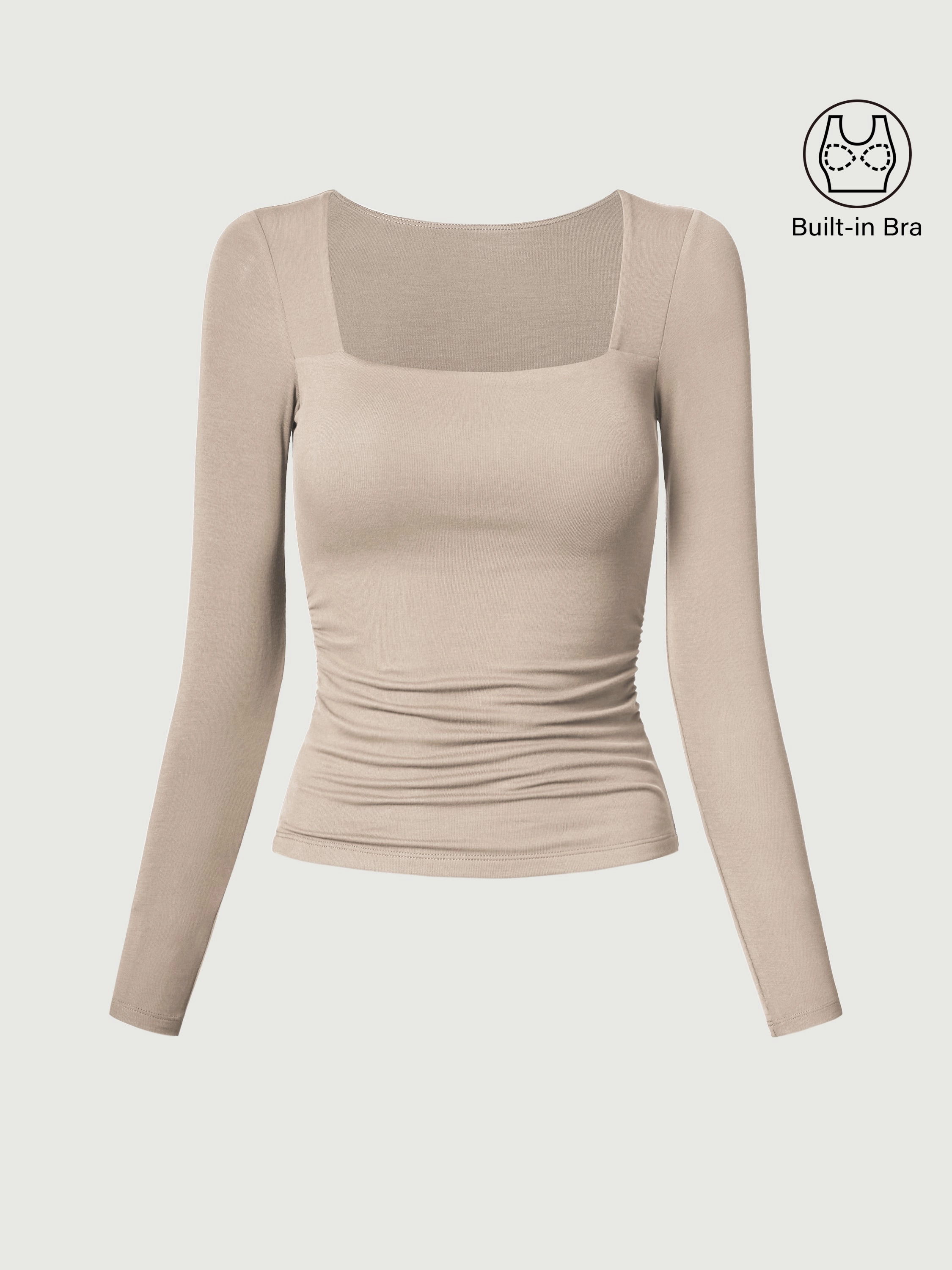 Square Neck Ruched Brami Top Wrinkle Resistant