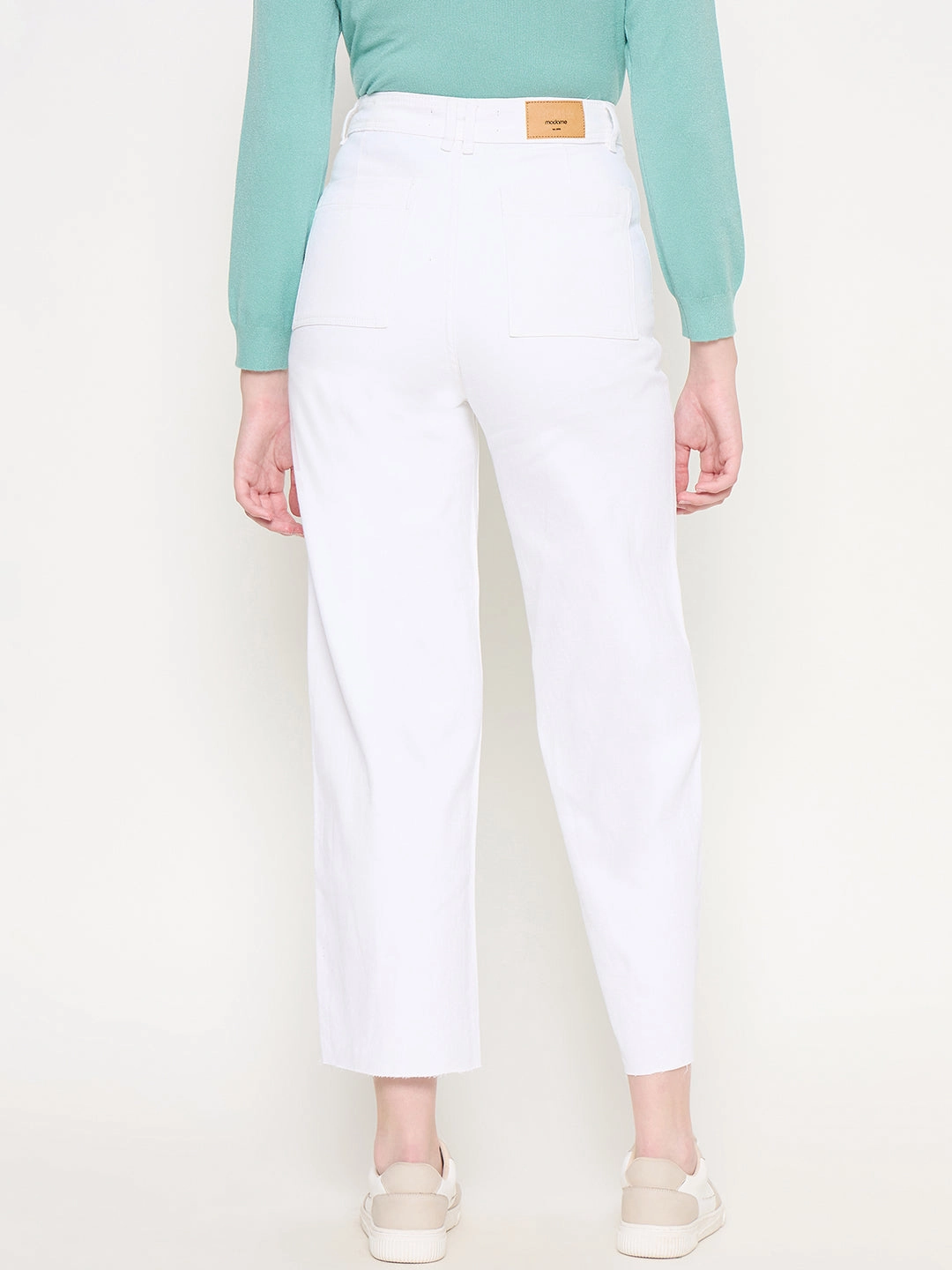 Loose Spring Mood Comfort Wear Madame White Wide Leg Cotton Blend Denim