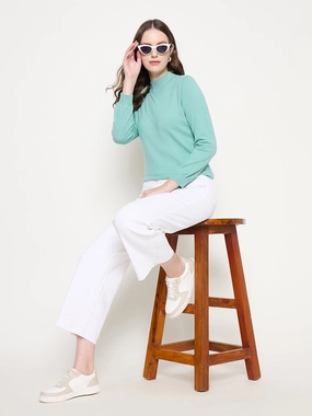 Loose Modern Minimalist Madame White Wide Leg Cotton Blend Denim