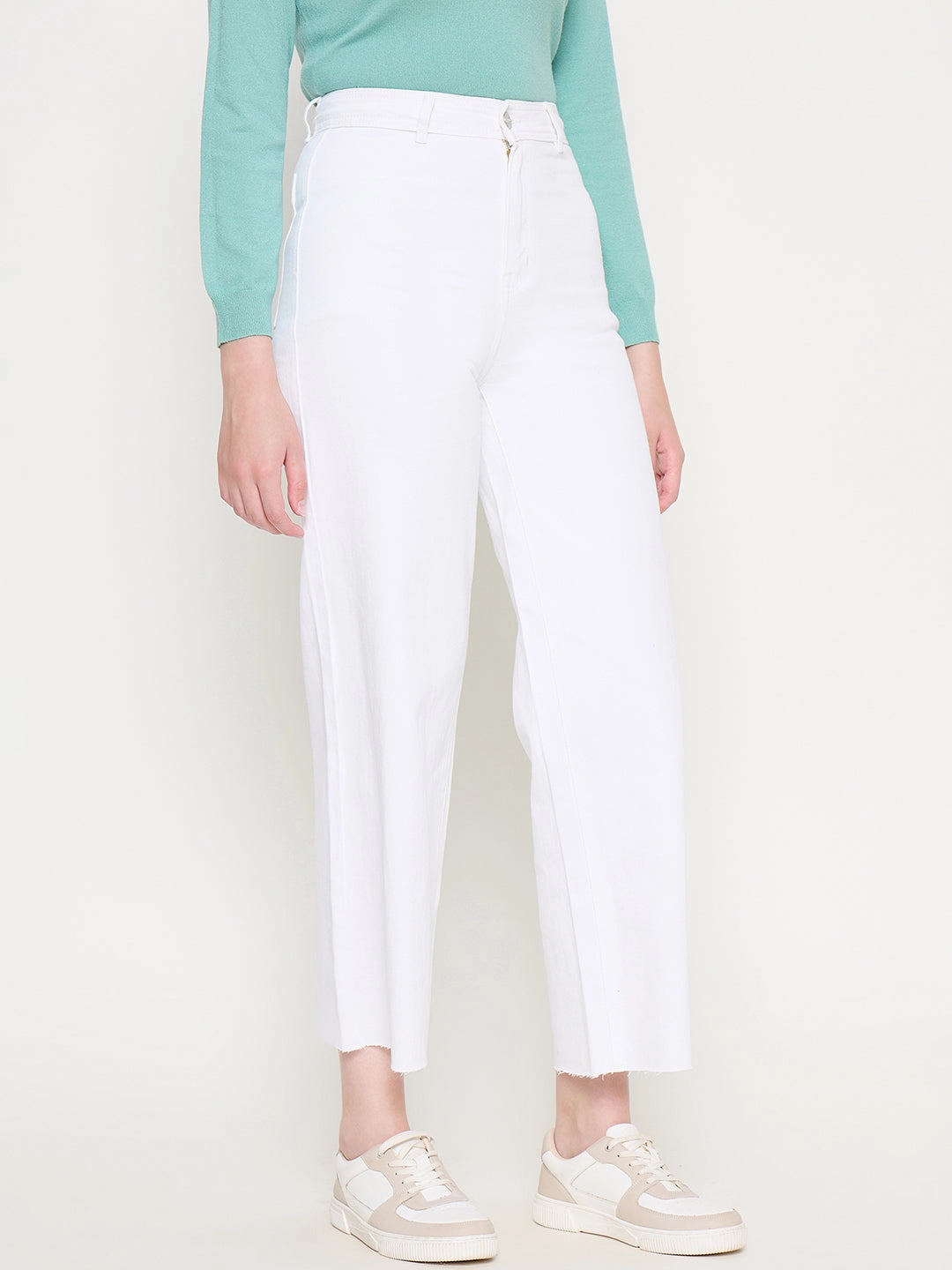 Premium Fit Madame White Wide Leg Cotton Blend Denim