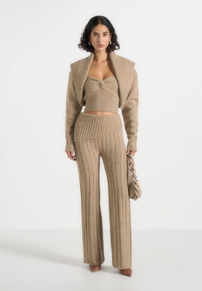 Non Chlorine Bleach Safe Simple Layered Elvy - Cable Knit Foldover Fit & Flare Bottoms - Taupe