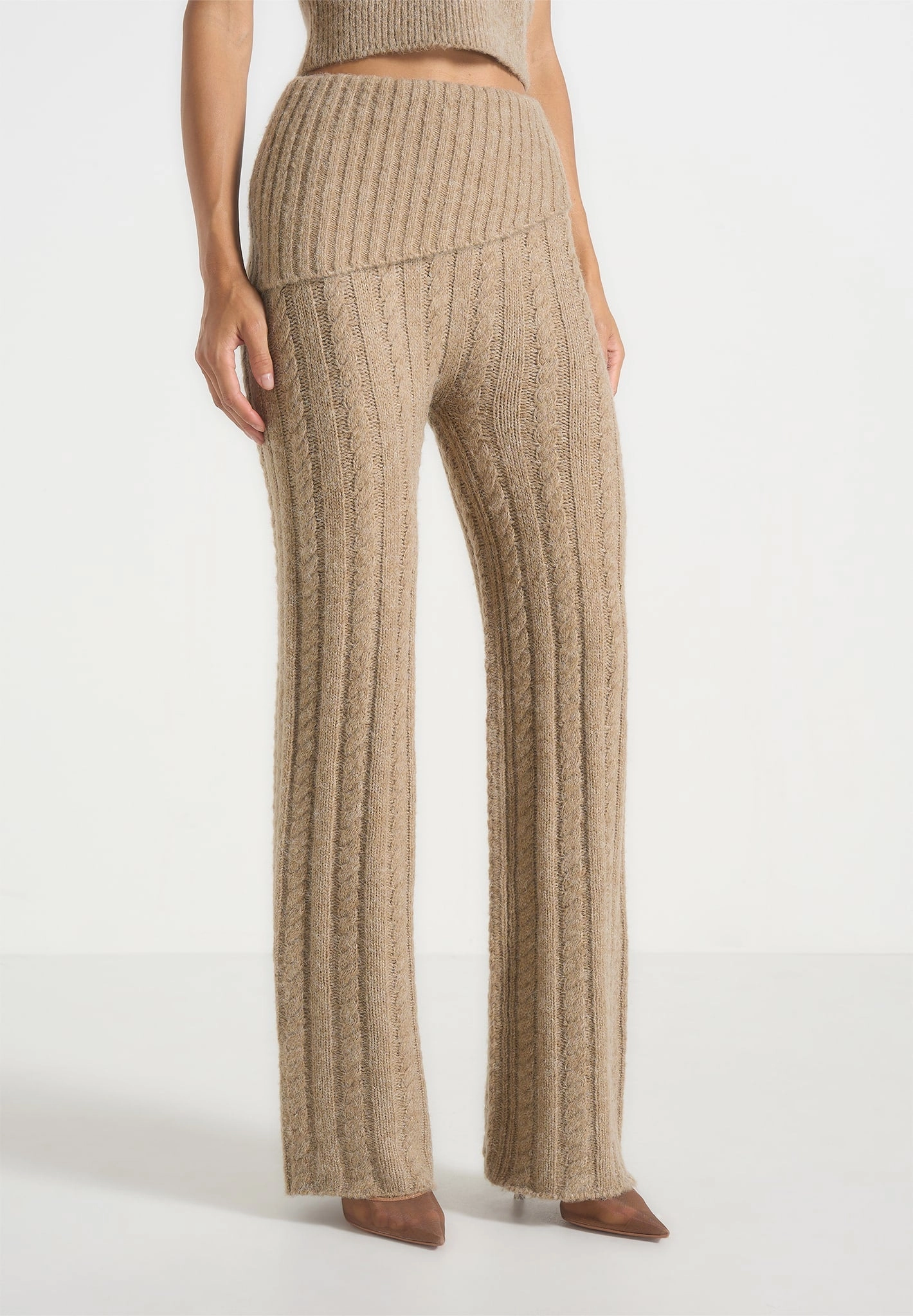 Odor Resistant Elvy - Cable Knit Foldover Fit & Flare Bottoms - Taupe