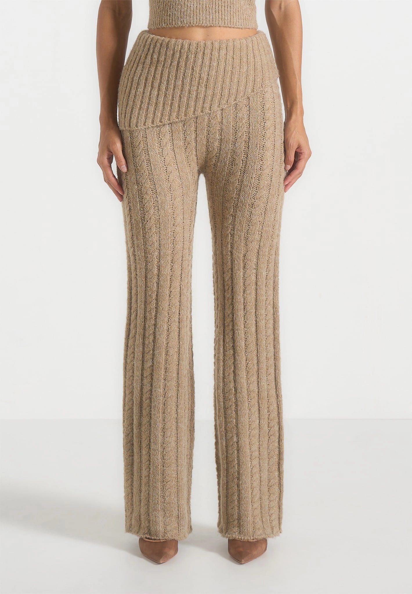 Elvy - Cable Knit Foldover Fit & Flare Bottoms - Taupe Casual Layer Chill Style