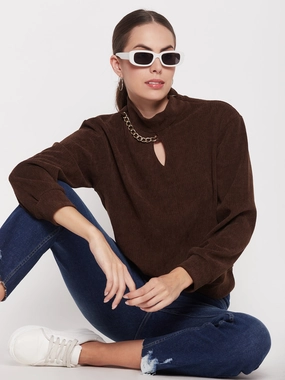 Madame Brown Keyhole Neck Sweater product gift worthy appeal Fresh Chic