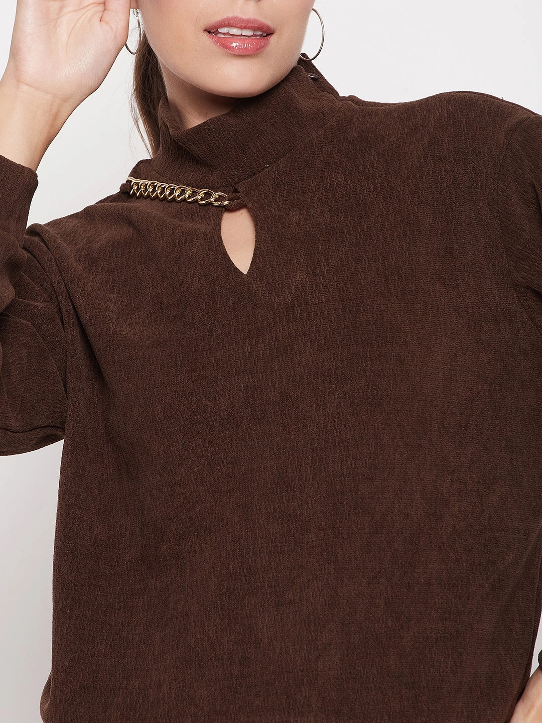 Madame Brown Keyhole Neck Sweater No pockets