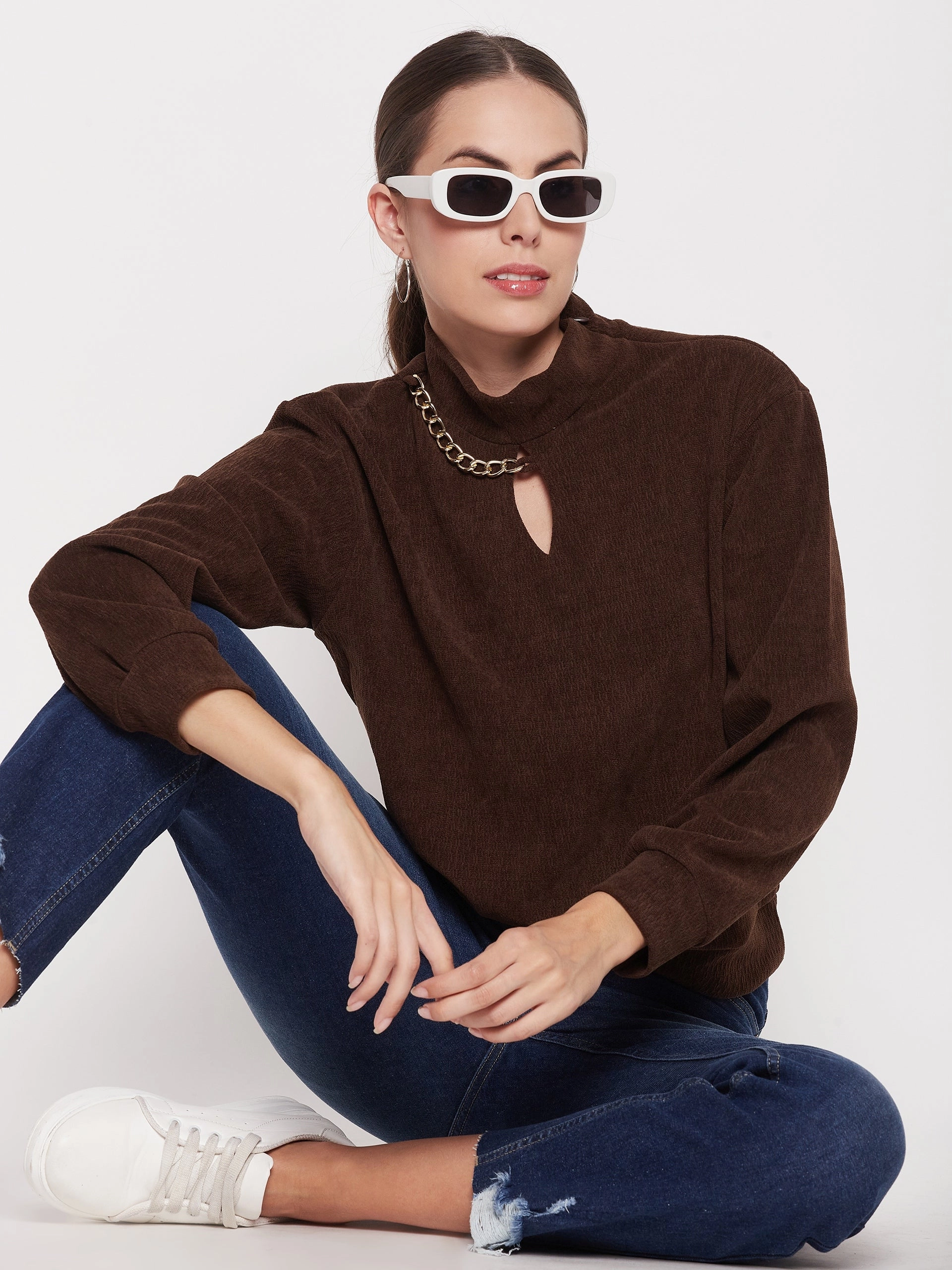 Madame Brown Keyhole Neck Sweater product gift worthy appeal Fresh Chic