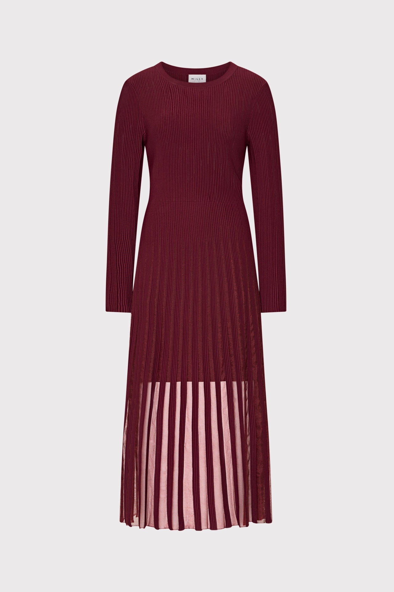 Thermal Insulation Layer Sheer Knit Long Sleeve Midi Dress