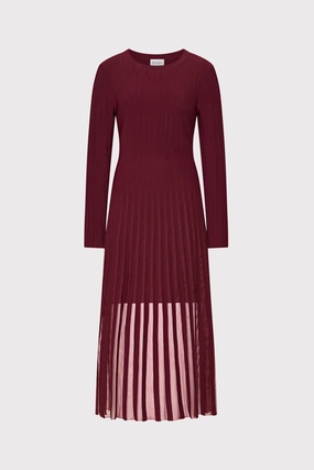 Cold Casual Outfit Classic Casual Sheer Knit Long Sleeve Midi Dress