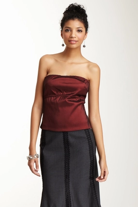 Garment Washed Softness Taffeta Doubled Cinch Back Tube Top - Rouge