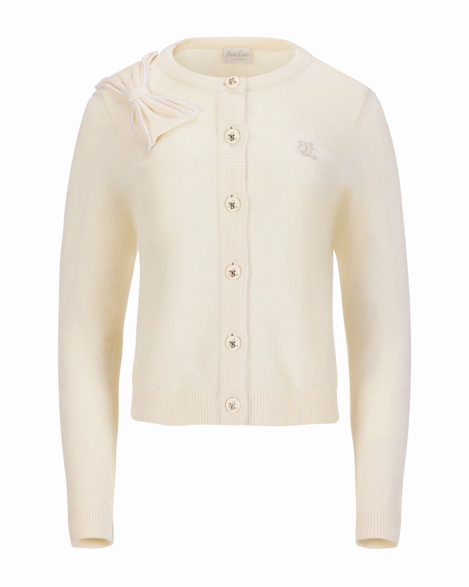 Big Ribbon Point Cardigan - Cream Drop Shoulder Design
