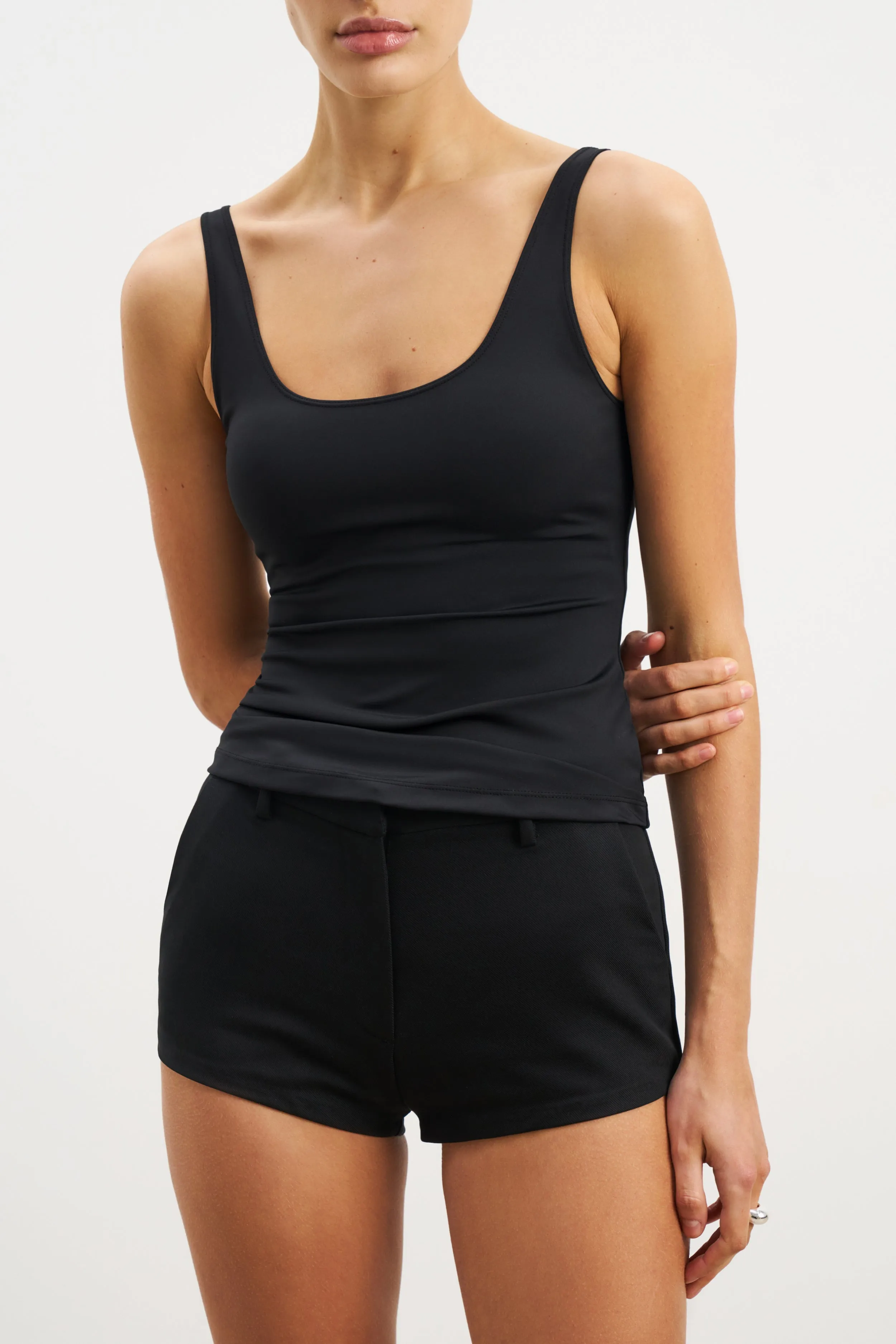 Reflective Accent Trim Scoop Neck Tank Top - Black