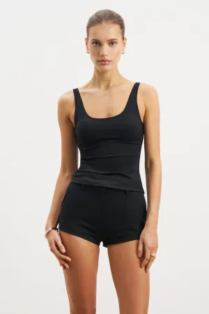 Circular Knit Technique Tagless Comfort Collar Scoop Neck Tank Top - Black