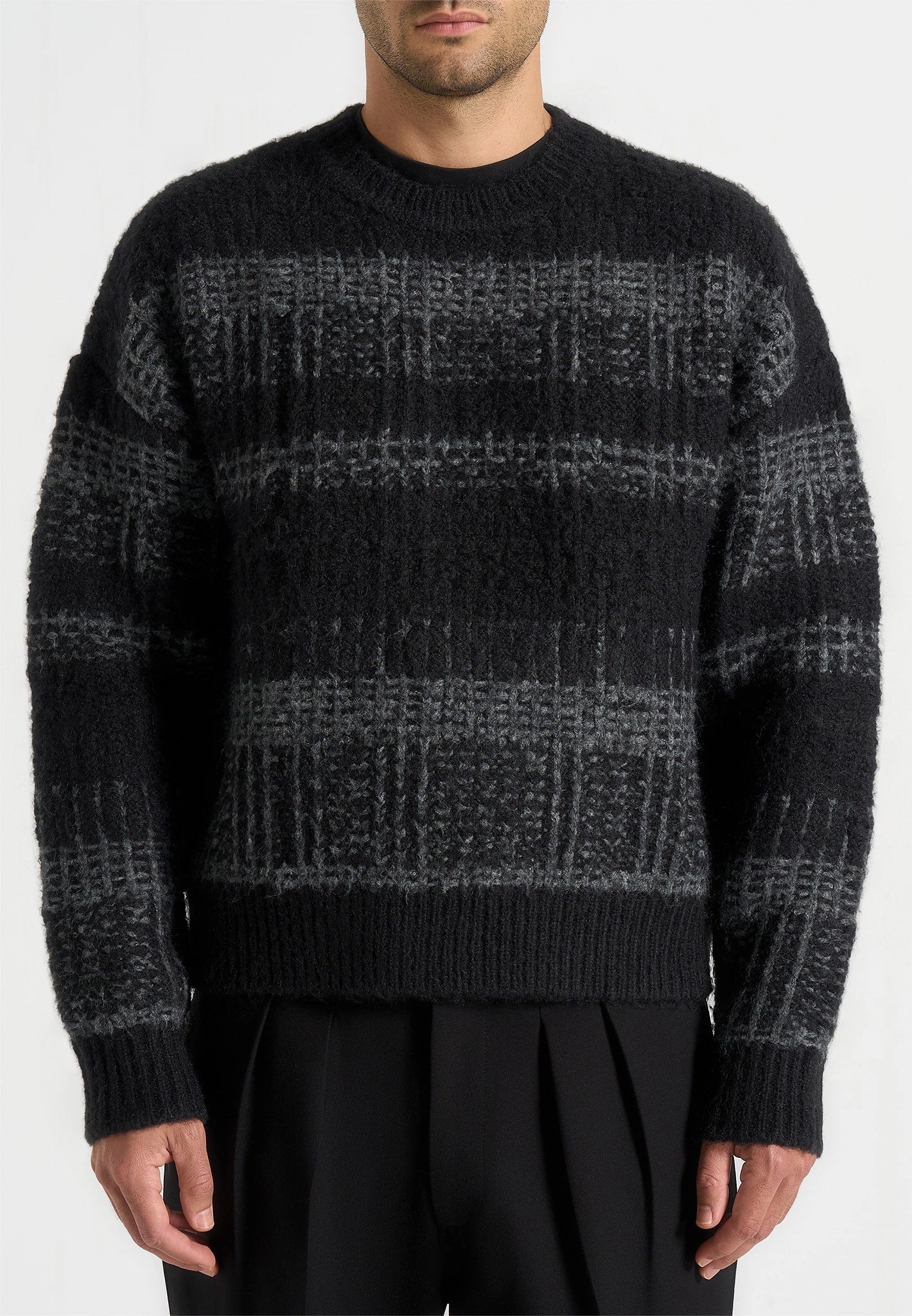 Ayden - Check Wool Knit Jumper - Black/Grey Weekend Ready