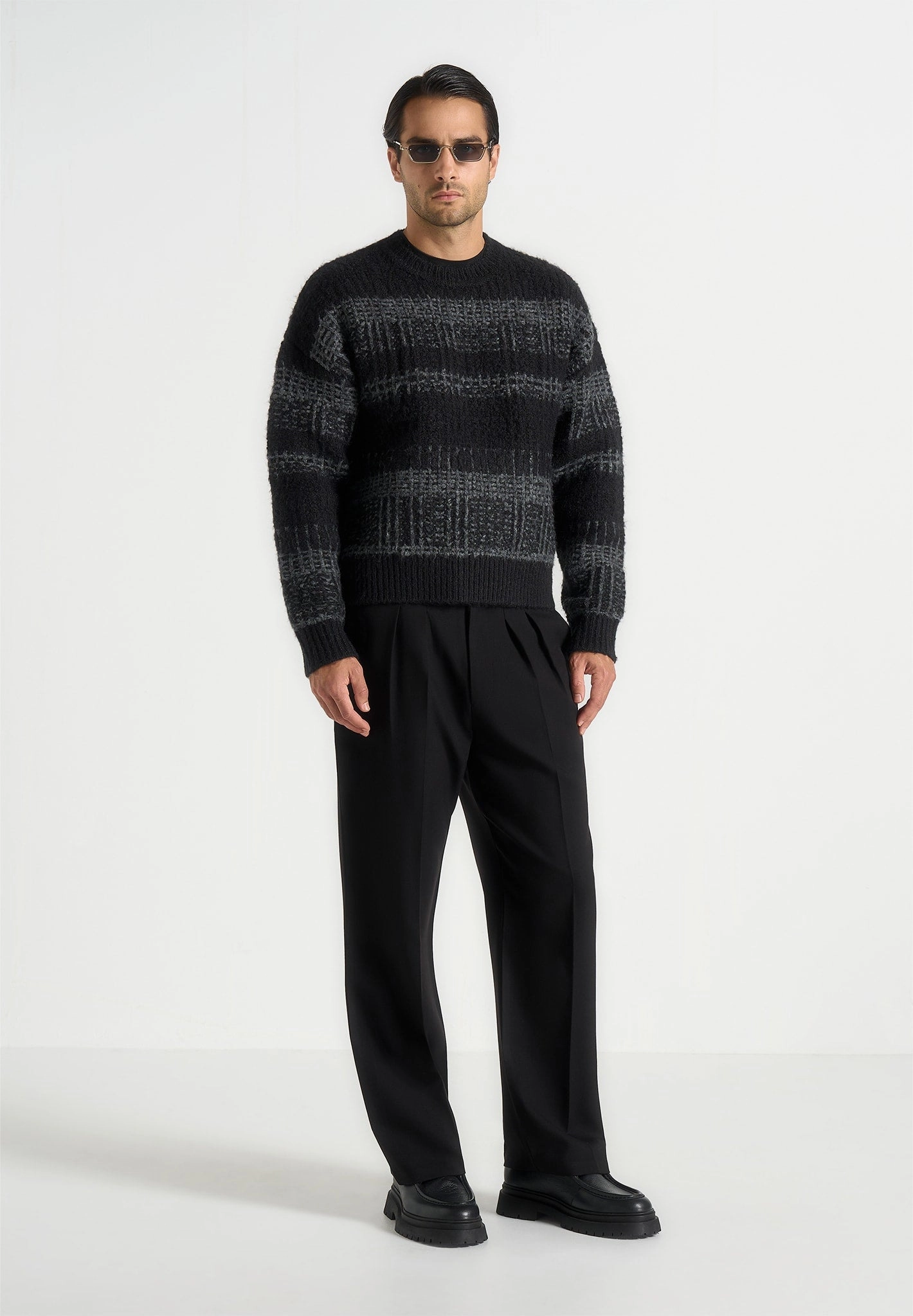 Ayden - Check Wool Knit Jumper - Black/Grey Fall Ready