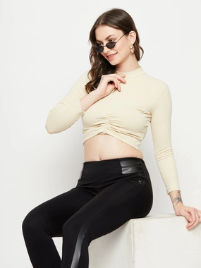 AntiPill Finish Madame Beige Drawstring Crop Top