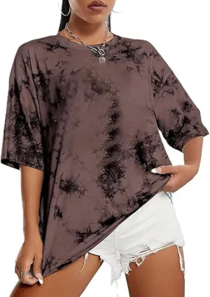 Remidoo Women's Casual Crewneck Short Sleeve Tie Dye Oversized T Shirt Graphic Tee Top