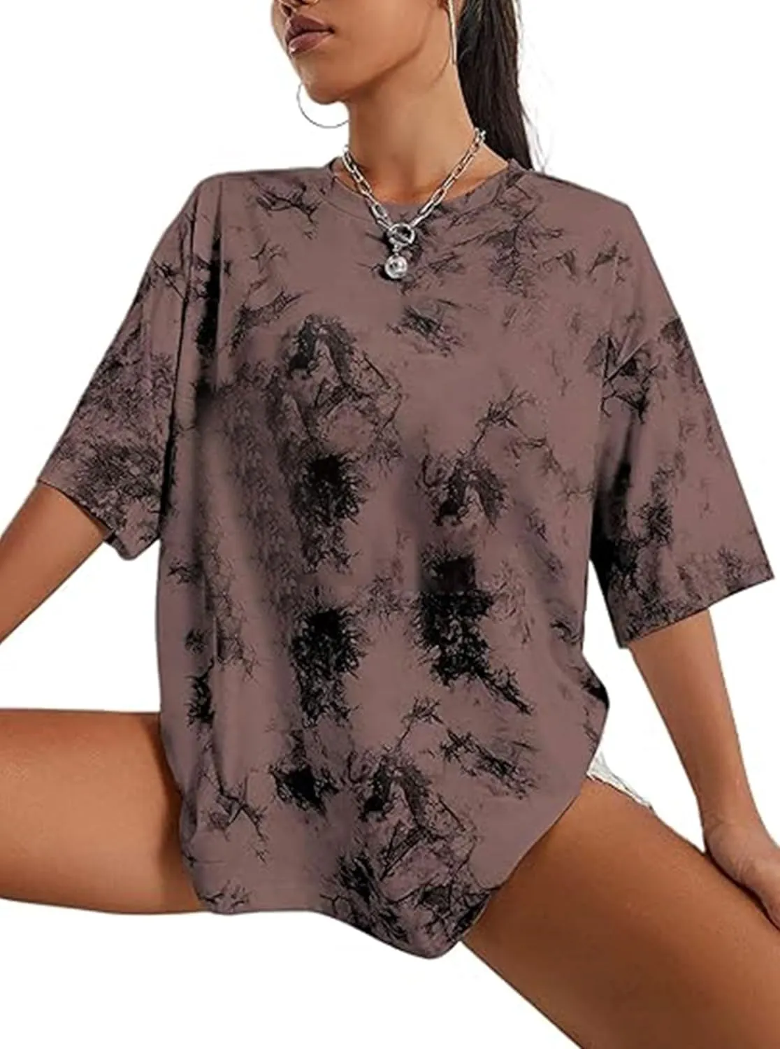 Remidoo Women's Casual Crewneck Short Sleeve Tie Dye Oversized T Shirt Graphic Tee Top