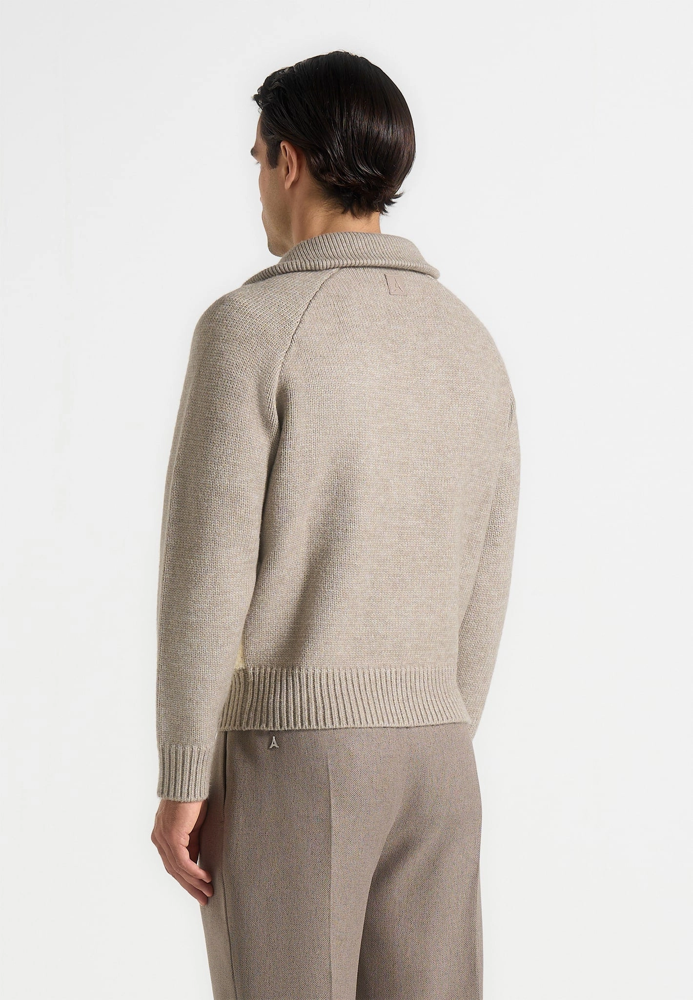 Compressed Stitch Ren?? - Colour Block Zip Through Cardigan - Cream/Beige