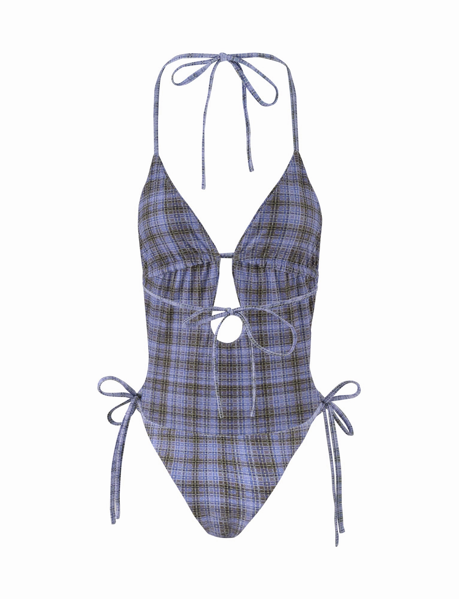 Smooth Finish Water Repellent Zipper Guard PALOMA ONE PIECE - BLUE: MICRO CHECK