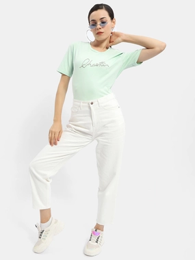 Madame Typography Mint Crew Neck T-Shirt Cozy Performance