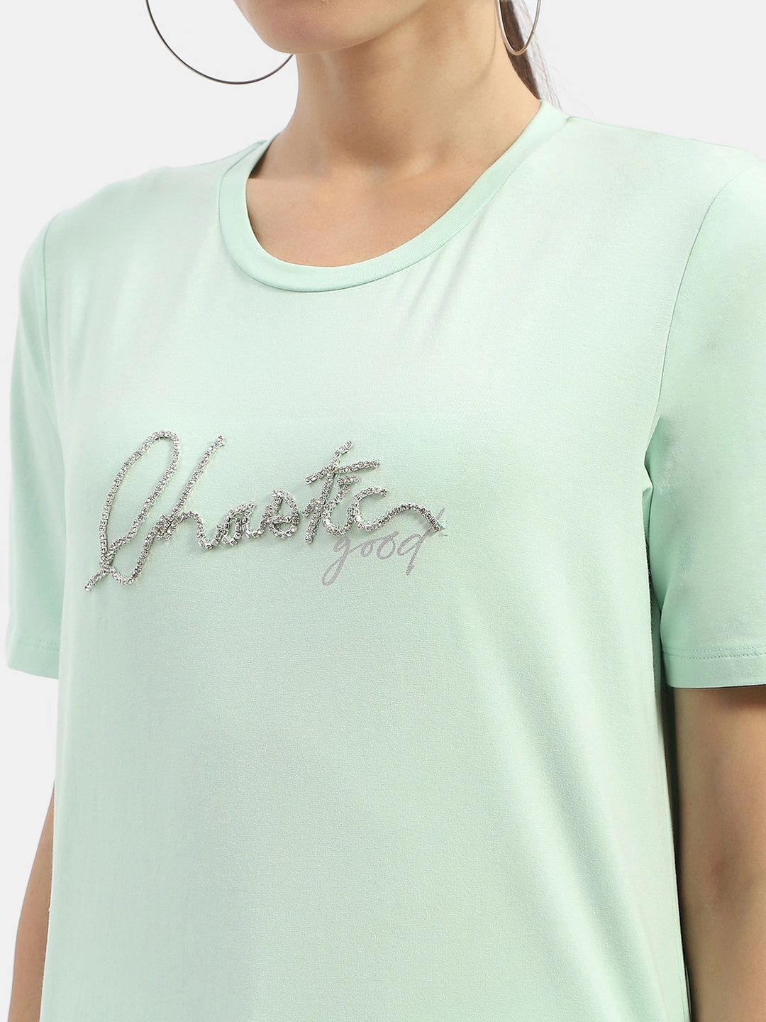Sporty and Stylish simple design Madame Typography Mint Crew Neck T-Shirt