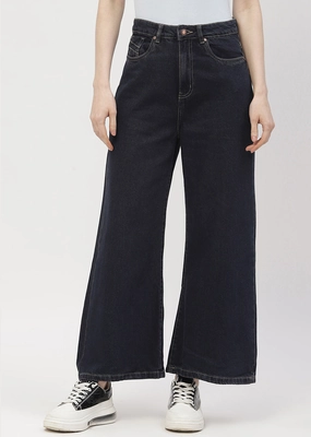 Eco Friendly Night Out Smart Tailoring Madame High Rise Carbon Blue Wide Leg Jeans