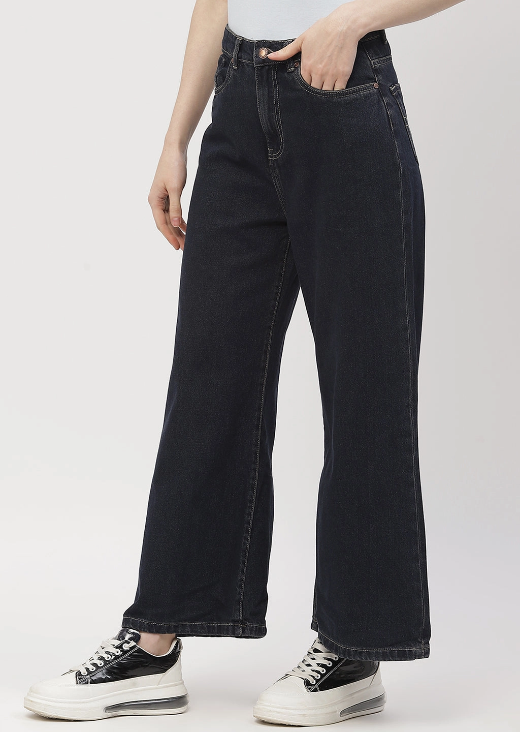 Madame High Rise Carbon Blue Wide Leg Jeans Perfect Basic