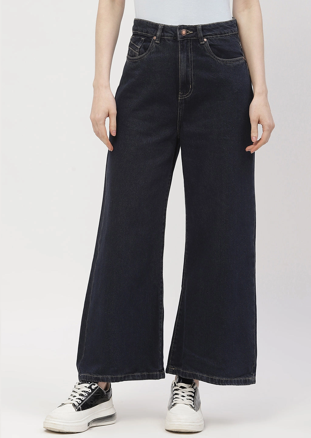 Eco Friendly Night Out Smart Tailoring Madame High Rise Carbon Blue Wide Leg Jeans