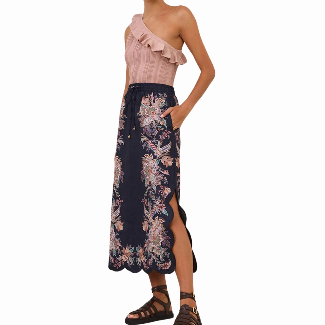 Smooth Texture Easy Movement Rhiannon Scallop Midi Skirt