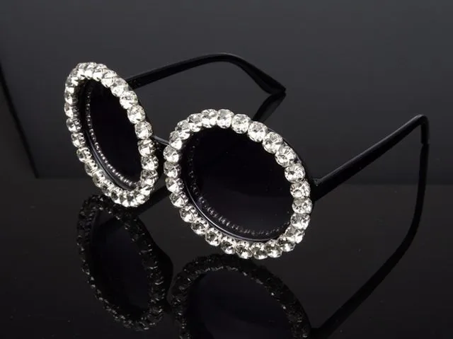 Rhinestone bling circle oversize luxury sunglasses
