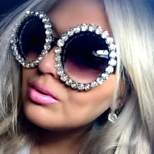 Rhinestone bling circle oversize luxury sunglasses