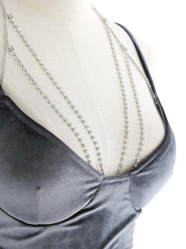 Rhinestone Layered Design Bralet Body Chain
