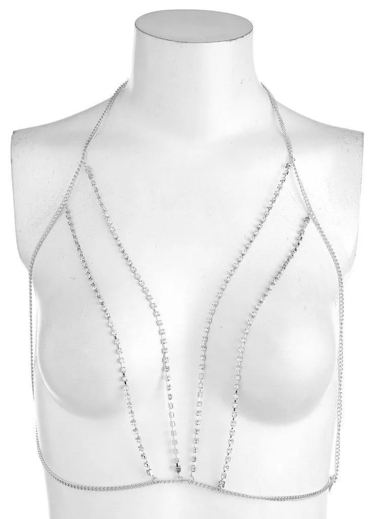 Rhinestone Layered Design Bralet Body Chain