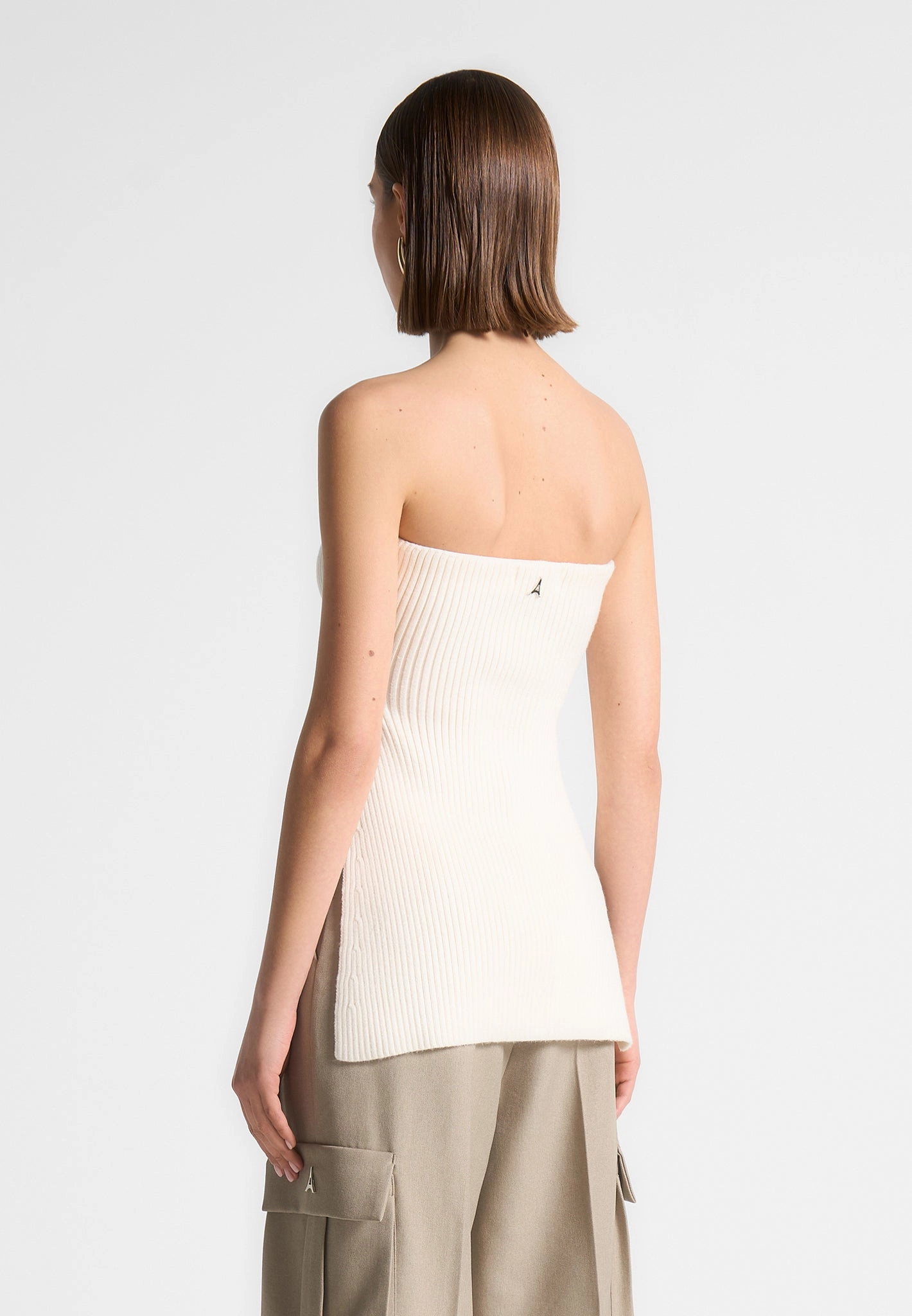 Heat Retention Lining Warm Essentials Rib Knit Longline Bandeau Top - Off White